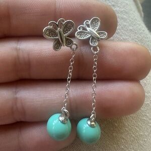 925 Butterfly Floating  Earrings Faux Turquoise